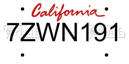 7ZWN191 California License Plate