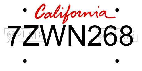 7ZWN268 California License Plate