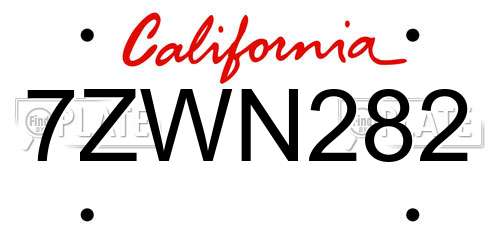 7ZWN282 California License Plate
