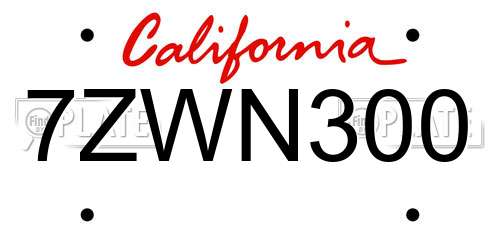 7ZWN300 California License Plate