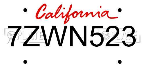 7ZWN523 California License Plate
