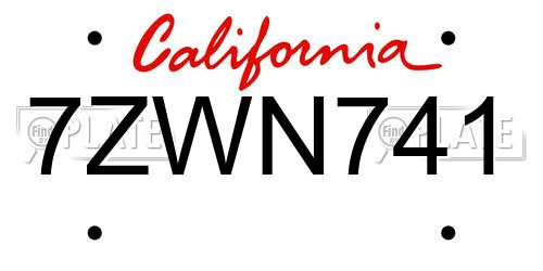 7ZWN741 California License Plate