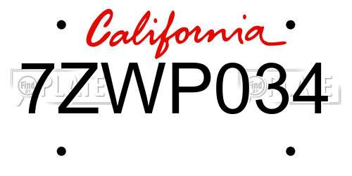 7ZWP034 California License Plate