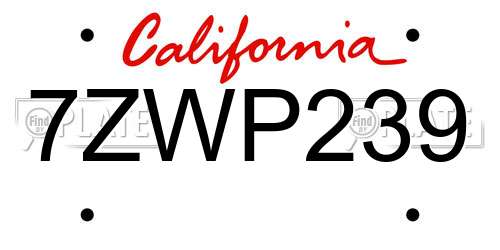7ZWP239 California License Plate