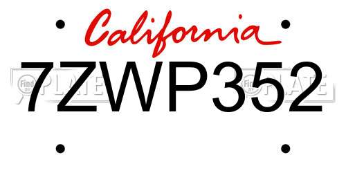 7ZWP352 California License Plate