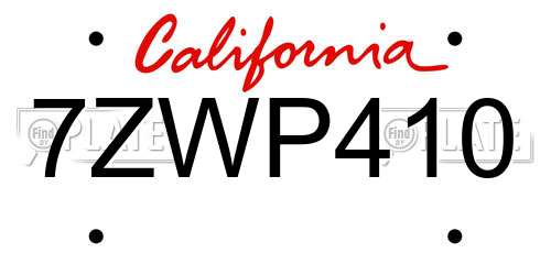 7ZWP410 California License Plate