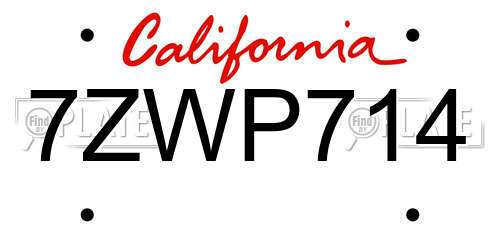 7ZWP714 California License Plate