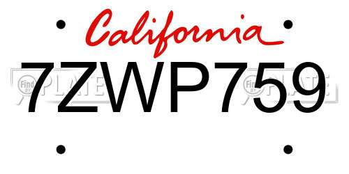7ZWP759 California License Plate