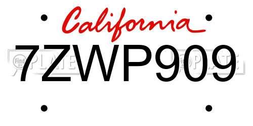 7ZWP909 California License Plate