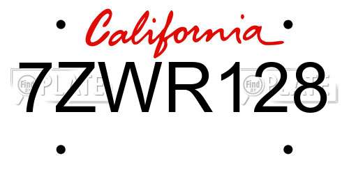 7ZWR128 California License Plate