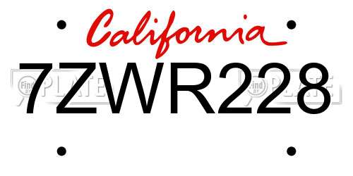 7ZWR228 California License Plate