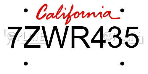 7ZWR435 California License Plate