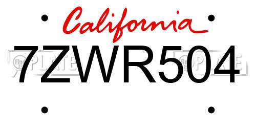 7ZWR504 California License Plate