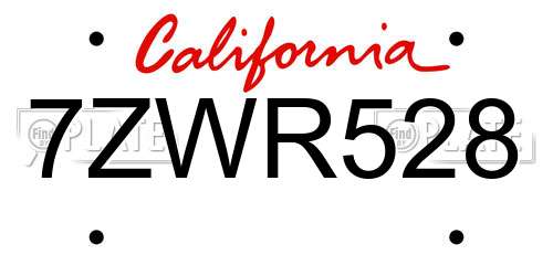 7ZWR528 California License Plate