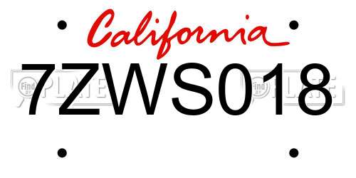 7ZWS018 California License Plate