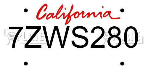 7ZWS280 California License Plate