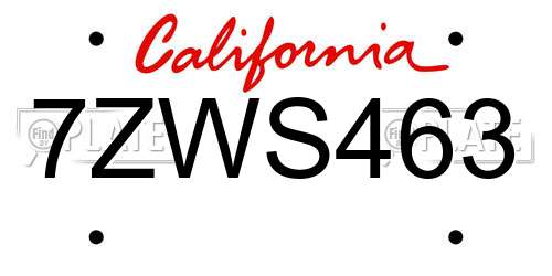 7ZWS463 California License Plate