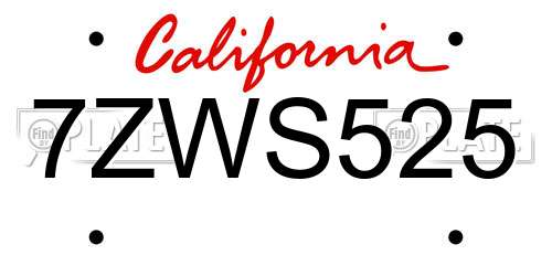 7ZWS525 California License Plate
