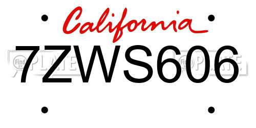 7ZWS606 California License Plate