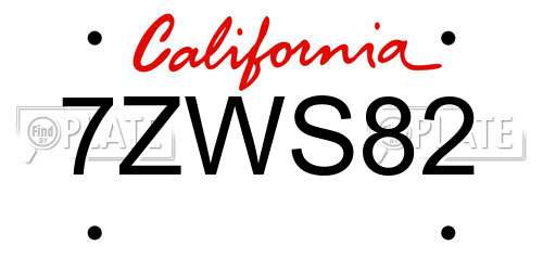 7ZWS82 California License Plate