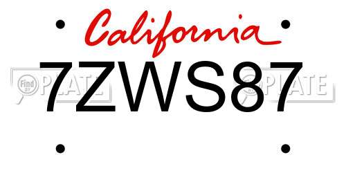 7ZWS87 California License Plate