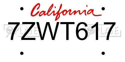 7ZWT617 California License Plate