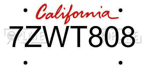 7ZWT808 California License Plate