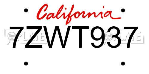 7ZWT937 California License Plate