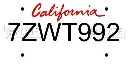 7ZWT992 California License Plate