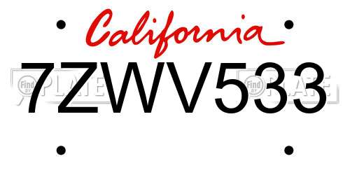 7ZWV533 California License Plate