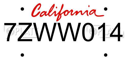 7ZWW014 California License Plate