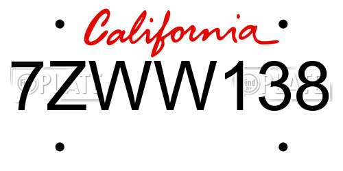 7ZWW138 California License Plate