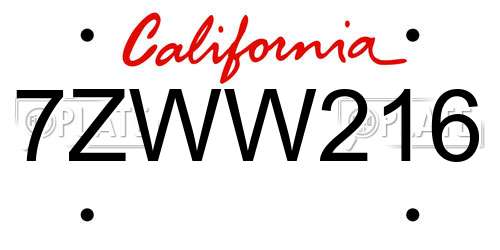 7ZWW216 California License Plate