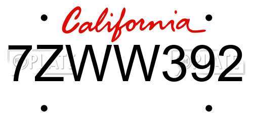 7ZWW392 California License Plate