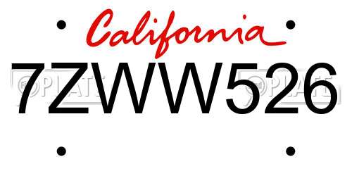 7ZWW526 California License Plate