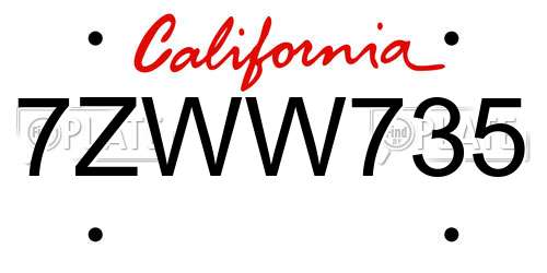 7ZWW735 California License Plate