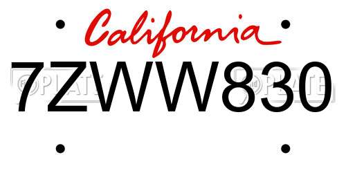 7ZWW830 California License Plate