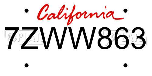 7ZWW863 California License Plate