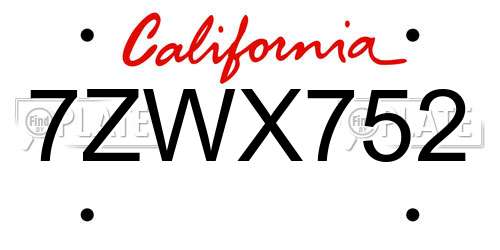 7ZWX752 California License Plate