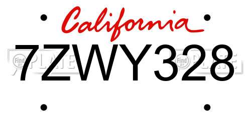 7ZWY328 California License Plate