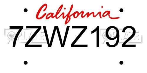 7ZWZ192 California License Plate