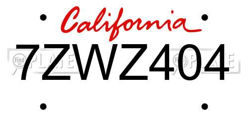 7ZWZ404 California License Plate