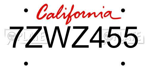 7ZWZ455 California License Plate