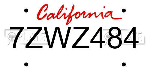 7ZWZ484 California License Plate