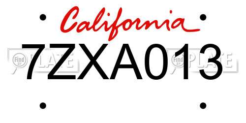 7ZXA013 California License Plate