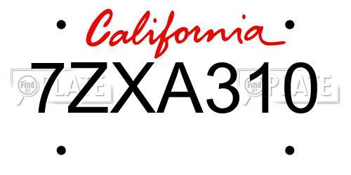 7ZXA310 California License Plate