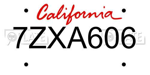 7ZXA606 California License Plate
