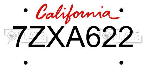 7ZXA622 California License Plate