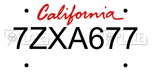 7ZXA677 California License Plate