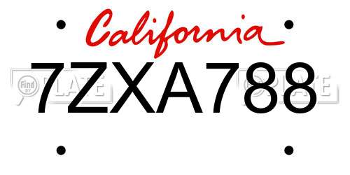 7ZXA788 California License Plate